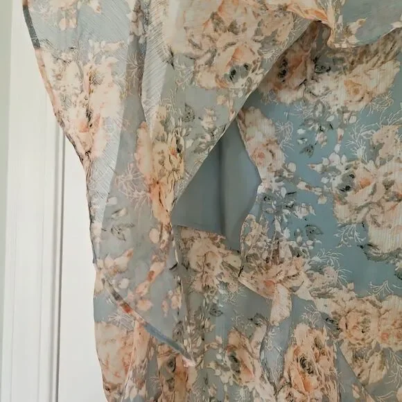 Mi Ami Skirt Lt.Blue Peach Floral Ruffle Hem Feminine Long Maxi Peek A Boo Fairy - Picture 3 of 9